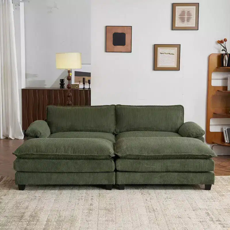 90-Inch Off-White Corduroy Modular Cloud Couch Sleeper Sofa