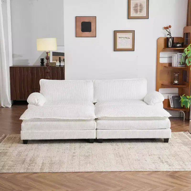90-Inch Off-White Corduroy Modular Cloud Couch Sleeper Sofa