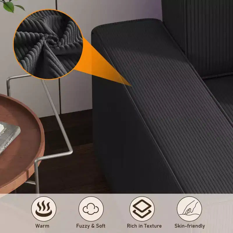 Corduroy Stripe 96 Inch Large Couch, Modern L Shaped Oversized Sectional Sofa with Deep Seat, Comfy Modular Couch for Living Room, Apartment, Studio