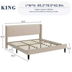 King Bed Frame,Platform Bed with Wingback Headboard,Upholstered Bed Frame with 2 Storage Pockets, Strong Wooden Slat Support, Easy Assembly