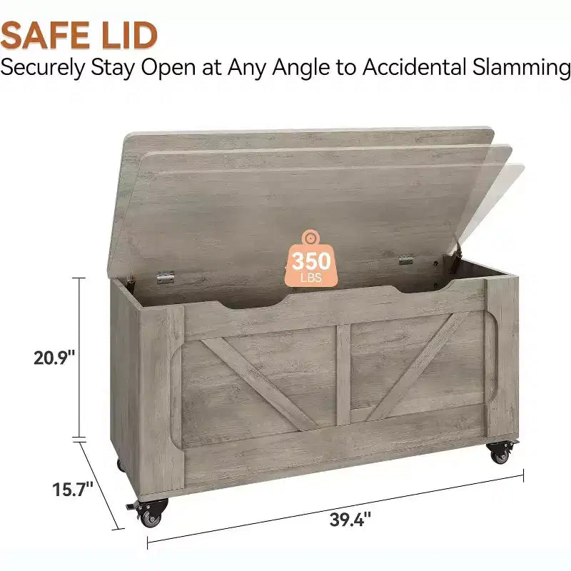 Storage Chest with Wheels, Safety Hinges and 350 lb Support