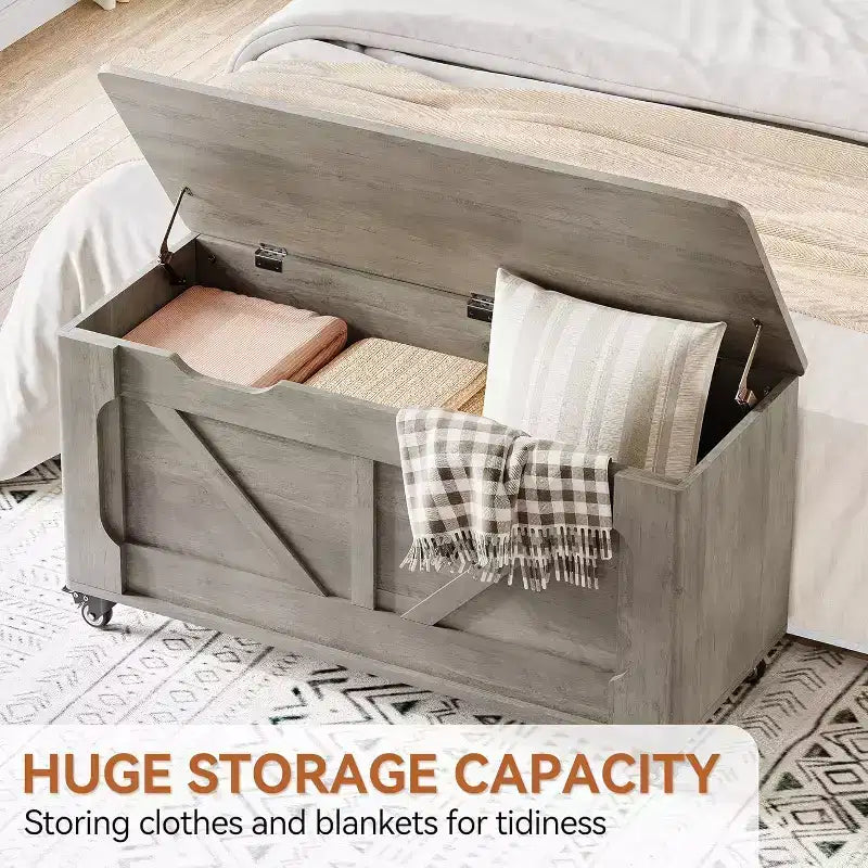 Storage Chest with Wheels, Safety Hinges and 350 lb Support