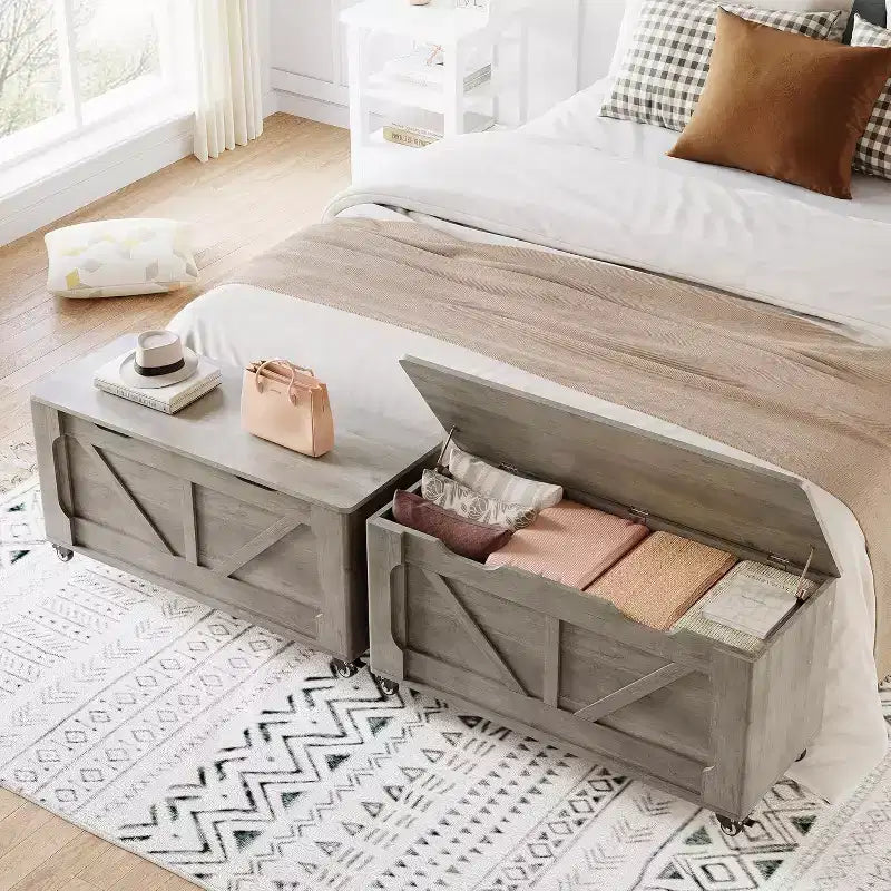 Storage Chest with Wheels, Safety Hinges and 350 lb Support