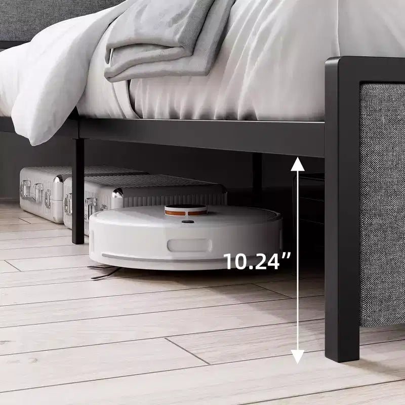 Bed Frame, King Size with Storage Headboard - 2 Drawers, Charging Station, Upholstered, 10.24'' Under-Bed Clearance, Noise-Free