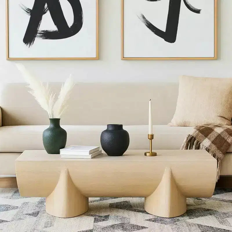 48-Inch Log Design Natural Mango Wood Coffee Table