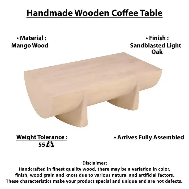 48-Inch Log Design Natural Mango Wood Coffee Table