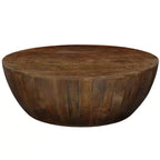 35.5-Inch Round Drum Shaped Walnut Brown Mango Wood Coffee Table