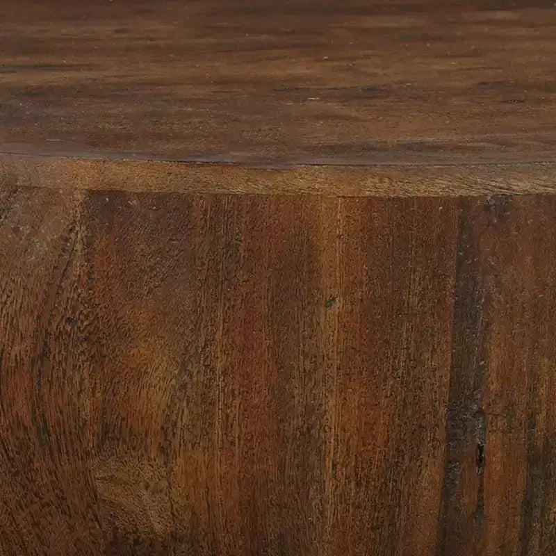 35.5-Inch Round Drum Shaped Walnut Brown Mango Wood Coffee Table