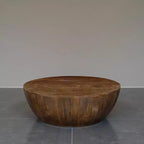 35.5-Inch Round Drum Shaped Walnut Brown Mango Wood Coffee Table