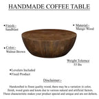35.5-Inch Round Drum Shaped Walnut Brown Mango Wood Coffee Table