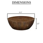 35.5-Inch Round Drum Shaped Walnut Brown Mango Wood Coffee Table