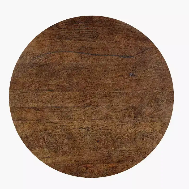 35.5-Inch Round Drum Shaped Walnut Brown Mango Wood Coffee Table