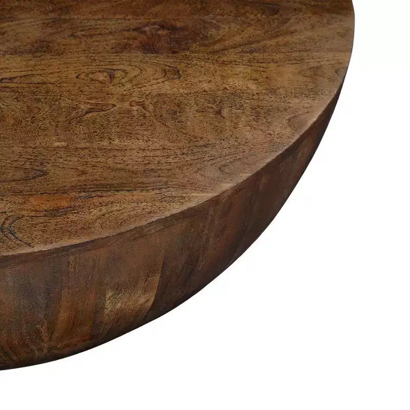 35.5-Inch Round Drum Shaped Walnut Brown Mango Wood Coffee Table