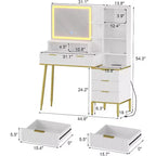 Fluted Vanity Desk with Mirror, 5 Drawers and Adjustable Lighting