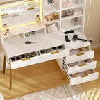 Fluted Vanity Desk with Mirror, 5 Drawers and Adjustable Lighting