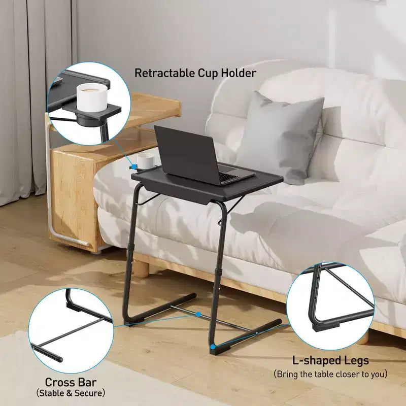 2 Pack Adjustable TV Tray Set of 2 - TV Dinner Tray on Bed & Sofa, Comfortable TV Tray Table with 6 Height & 3 Tilt Angle Adjustments