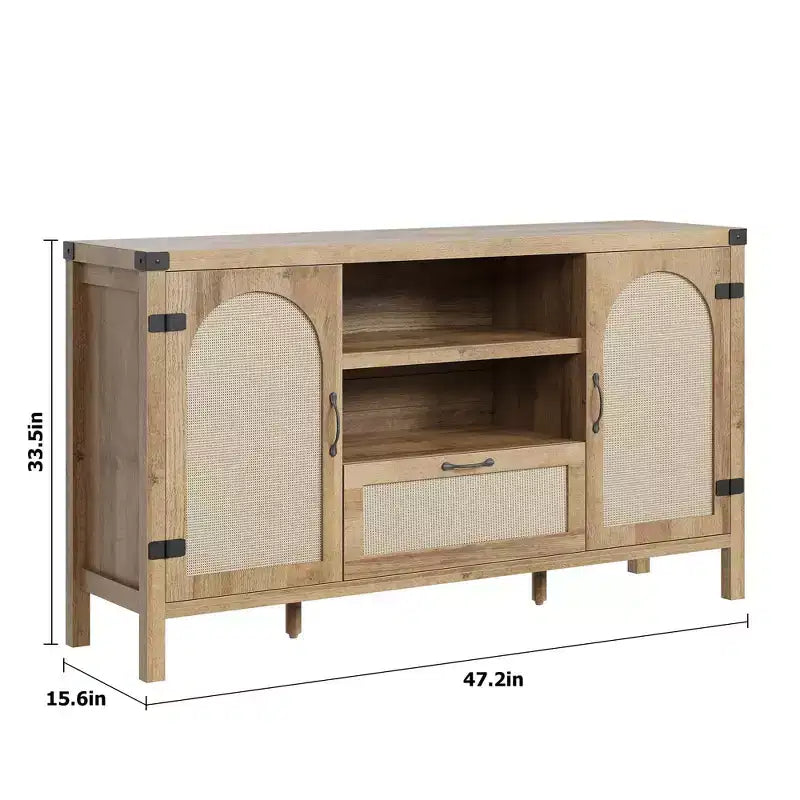 47.2-Inch Farmhouse Buffet Cabinet with Rattan Decor