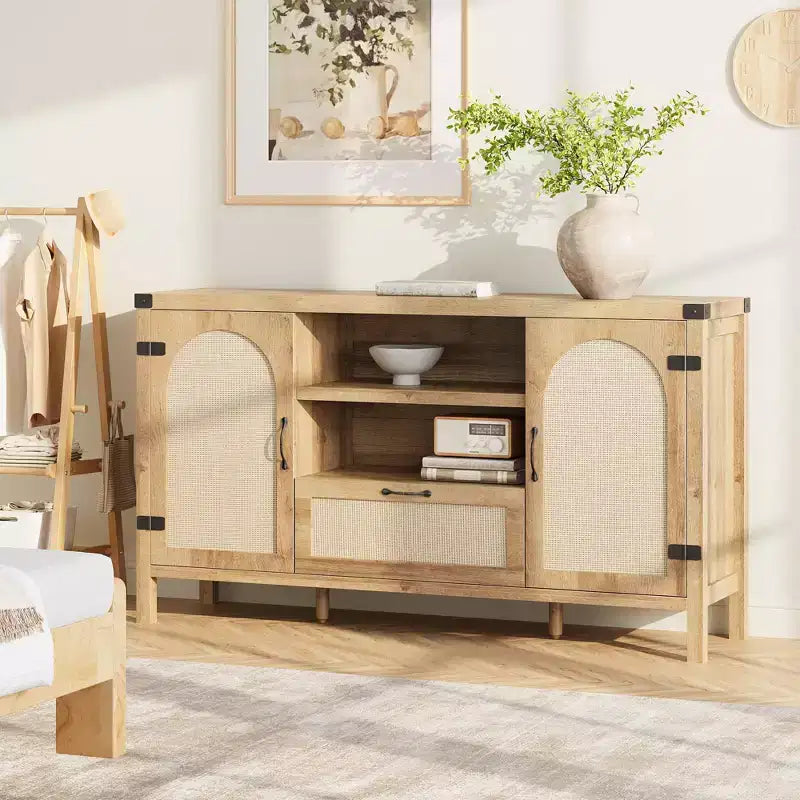 47.2-Inch Farmhouse Buffet Cabinet with Rattan Decor