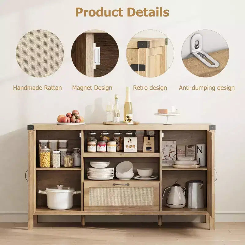 47.2-Inch Farmhouse Buffet Cabinet with Rattan Decor
