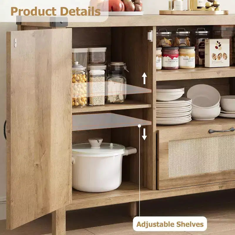 47.2-Inch Farmhouse Buffet Cabinet with Rattan Decor