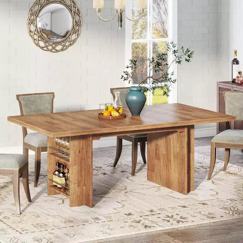 Lantine Farmhouse Dining Table for 4-6, 62.99Rectangular Dining Table with Storage for Kitchen, Living Room