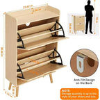Shoe Racks/Cabinet - Hidden Shoe Storage with 2 Flip Rattan Flip-Drawer and Anti-Tip Design, 12-15 Pairs Storage Organizer