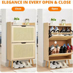 Shoe Racks/Cabinet - Hidden Shoe Storage with 2 Flip Rattan Flip-Drawer and Anti-Tip Design, 12-15 Pairs Storage Organizer