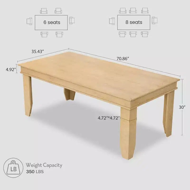 Farmhouse Dining Table for 8 Person, 71 Long Wood Kitchen Tables, Wooden Sturdy Frame