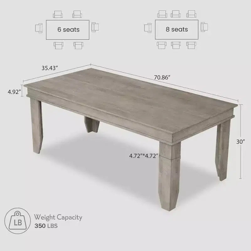 Farmhouse Dining Table for 8 Person, 71 Long Wood Kitchen Tables, Wooden Sturdy Frame