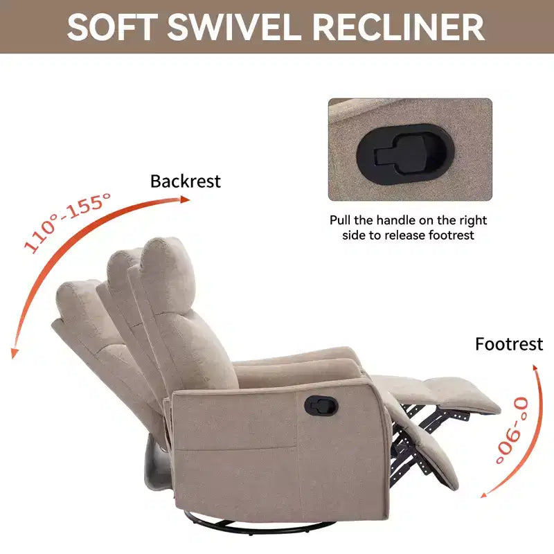 Heat Massage Manual Recliner Chair with Rocker and Swivel in Fabric for Living Room