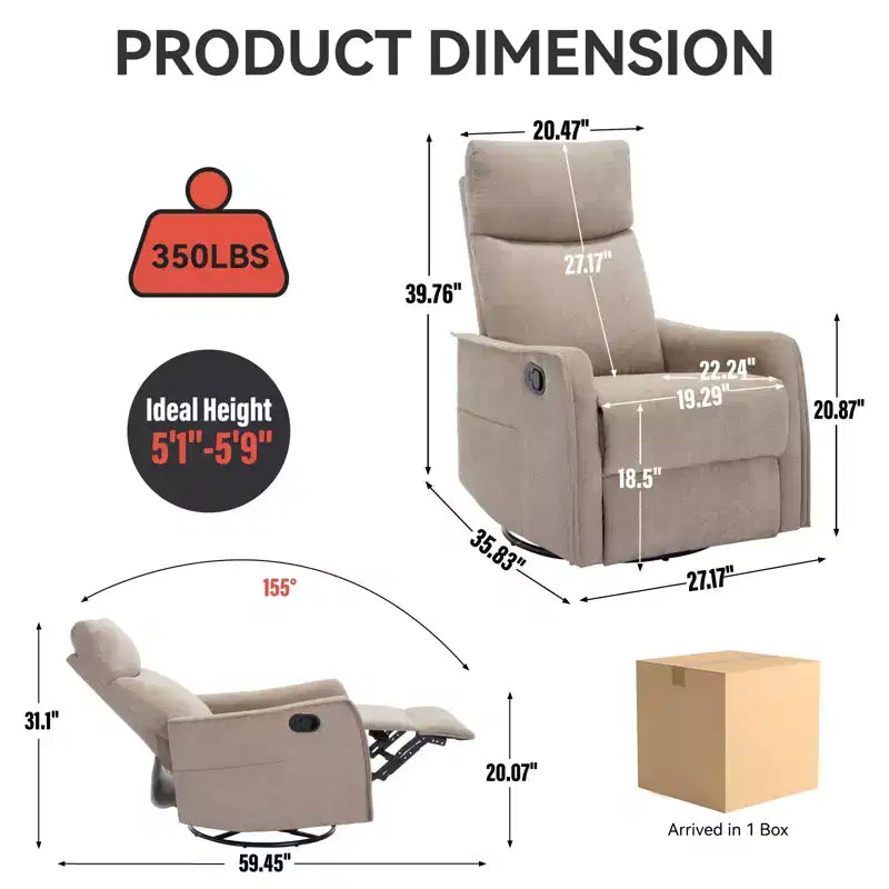 Heat Massage Manual Recliner Chair with Rocker and Swivel in Fabric for Living Room