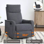 Heat Massage Manual Recliner Chair with Rocker and Swivel in Fabric for Living Room