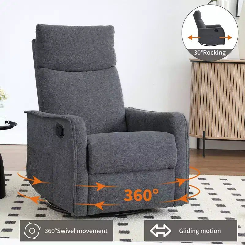 Heat Massage Manual Recliner Chair with Rocker and Swivel in Fabric for Living Room
