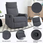Heat Massage Manual Recliner Chair with Rocker and Swivel in Fabric for Living Room