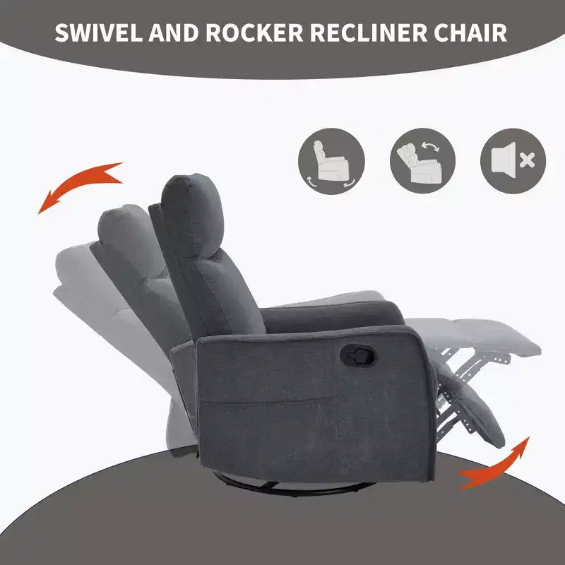 Heat Massage Manual Recliner Chair with Rocker and Swivel in Fabric for Living Room