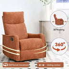 Heat Massage Manual Recliner Chair with Rocker and Swivel in Fabric for Living Room