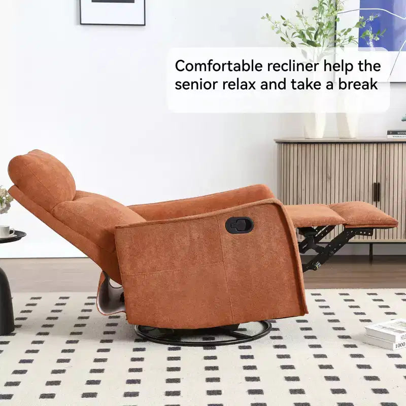 Heat Massage Manual Recliner Chair with Rocker and Swivel in Fabric for Living Room