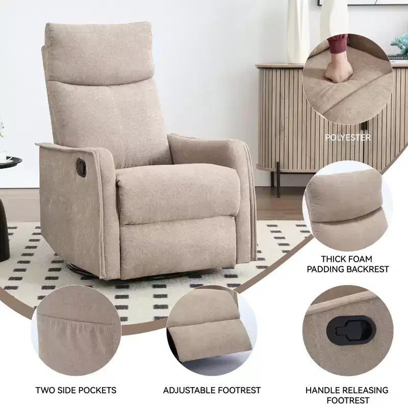 Heat Massage Manual Recliner Chair with Rocker and Swivel in Fabric for Living Room