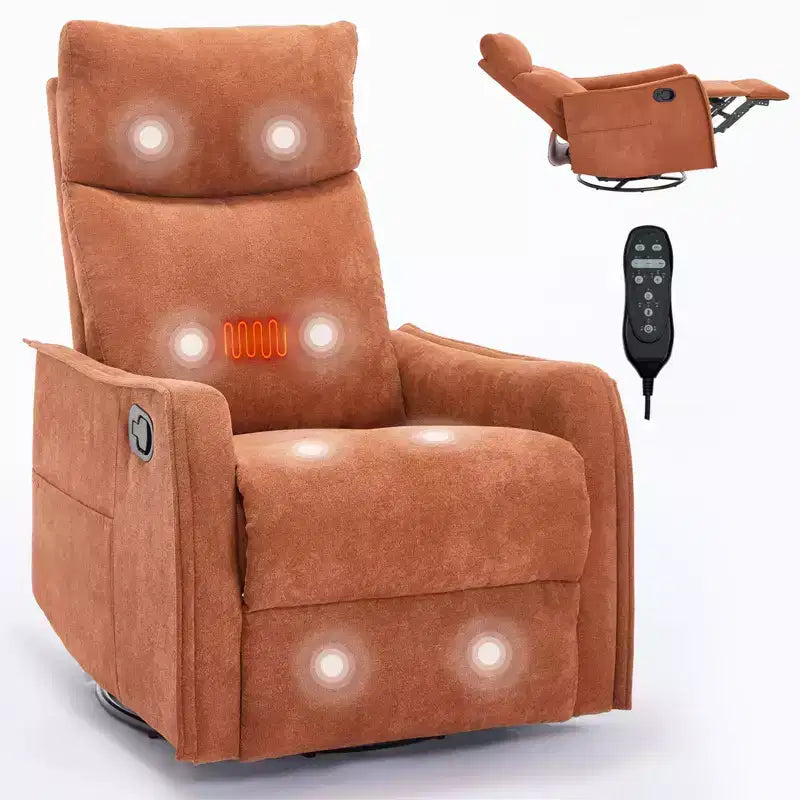 Heat Massage Manual Recliner Chair with Rocker and Swivel in Fabric for Living Room