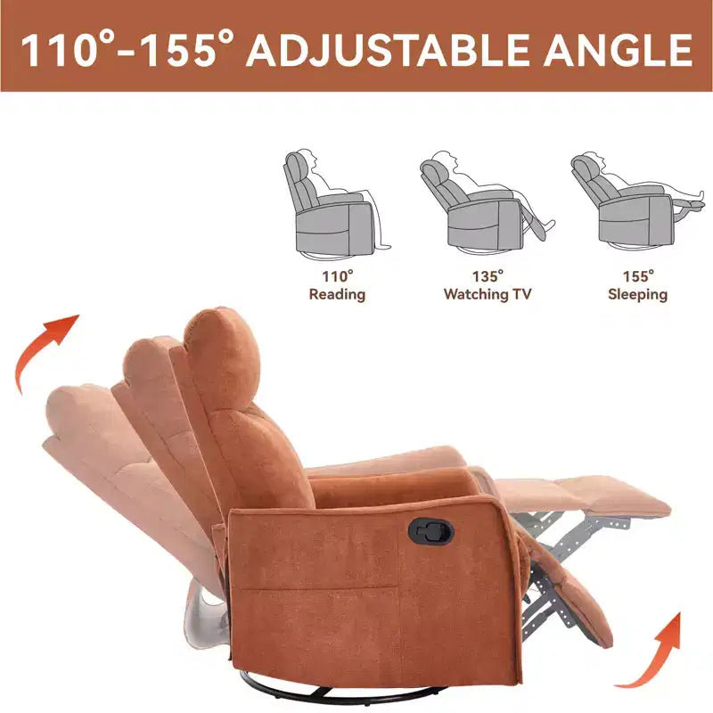 Heat Massage Manual Recliner Chair with Rocker and Swivel in Fabric for Living Room