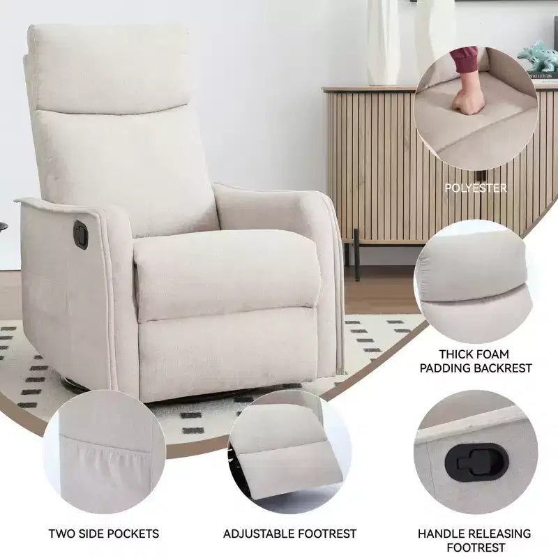 Heat Massage Manual Recliner Chair with Rocker and Swivel in Fabric for Living Room