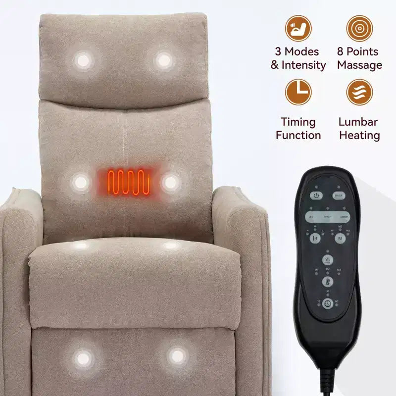 Heat Massage Manual Recliner Chair with Rocker and Swivel in Fabric for Living Room