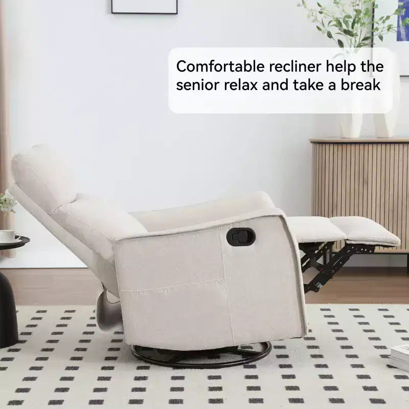 Heat Massage Manual Recliner Chair with Rocker and Swivel in Fabric for Living Room