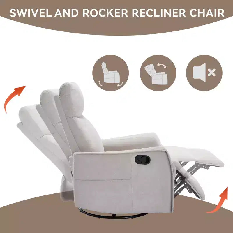 Heat Massage Manual Recliner Chair with Rocker and Swivel in Fabric for Living Room