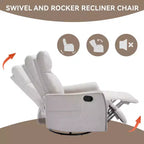 Heat Massage Manual Recliner Chair with Rocker and Swivel in Fabric for Living Room