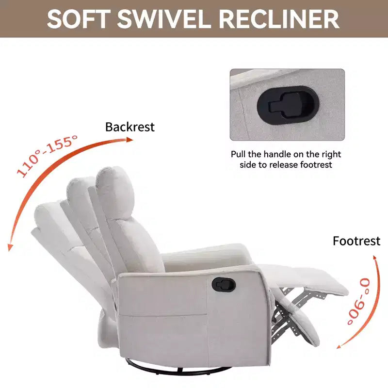 Heat Massage Manual Recliner Chair with Rocker and Swivel in Fabric for Living Room