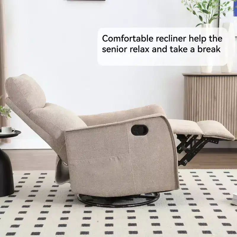 Heat Massage Manual Recliner Chair with Rocker and Swivel in Fabric for Living Room