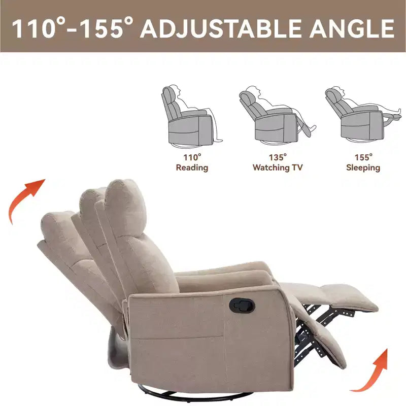 Heat Massage Manual Recliner Chair with Rocker and Swivel in Fabric for Living Room