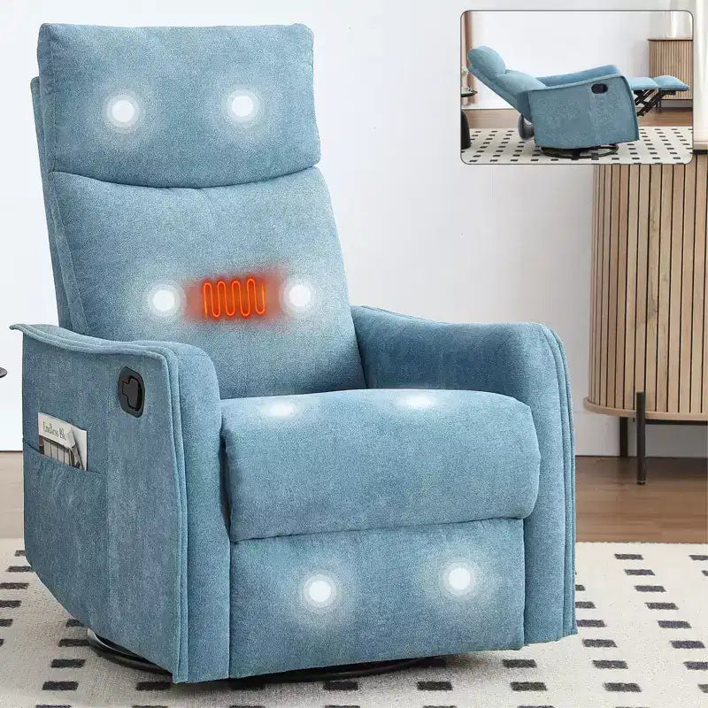 Heat Massage Manual Recliner Chair with Rocker and Swivel in Fabric for Living Room