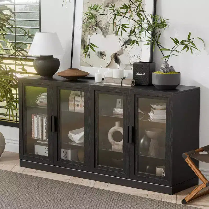 62x31 Large Sideboard Buffet Cabinet with 4 Glass Doors